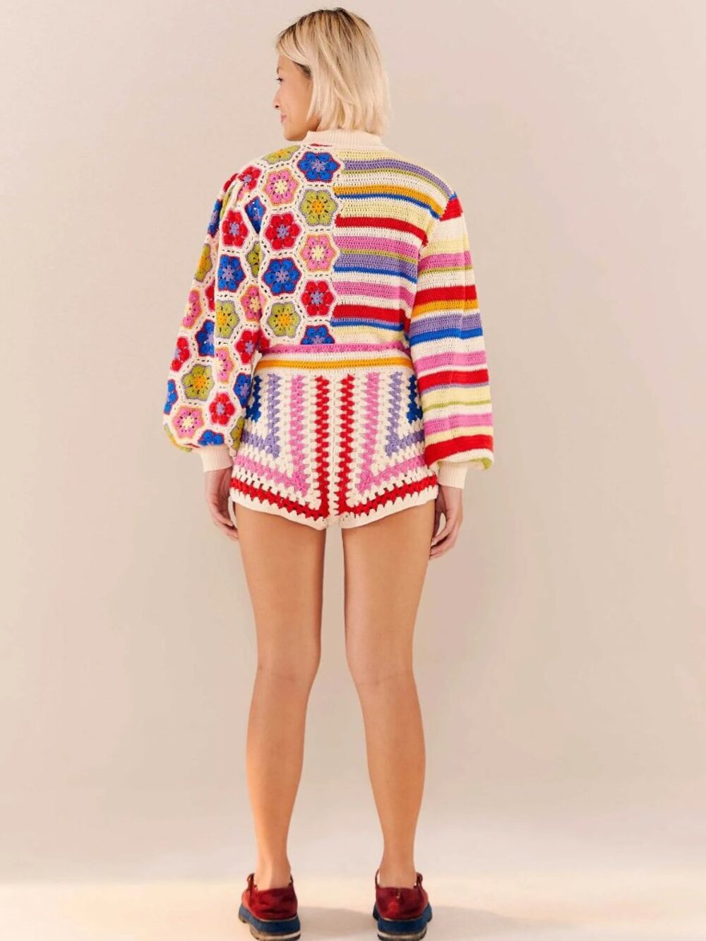 FARM Rio Multicolor Striped & Floral Crochet Turtleneck Sweater - Picture 6 of 7